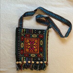 Central Asian Uzbek Handmade Embroidered Crossbody Bag with Fringe